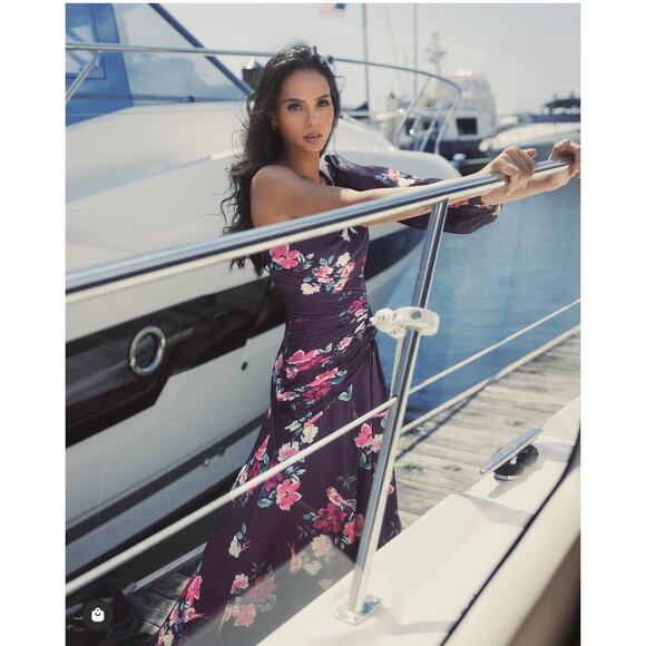 Mac Duggal Floral Satin Leena 2634 One Shoulder High Slit Gown Size M NWT - Picture 1 of 12